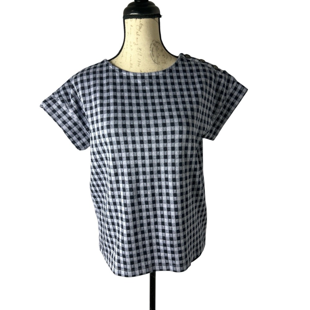 Madewell Black and White Gingham Button-Shoulder Top